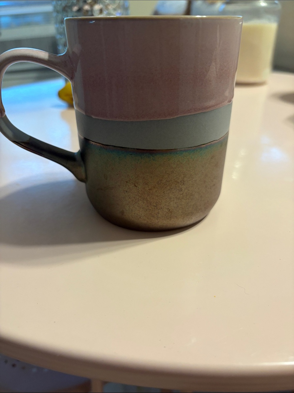 Ceramic Colorblock Stoneware Mug - Pink, Gray & Brown